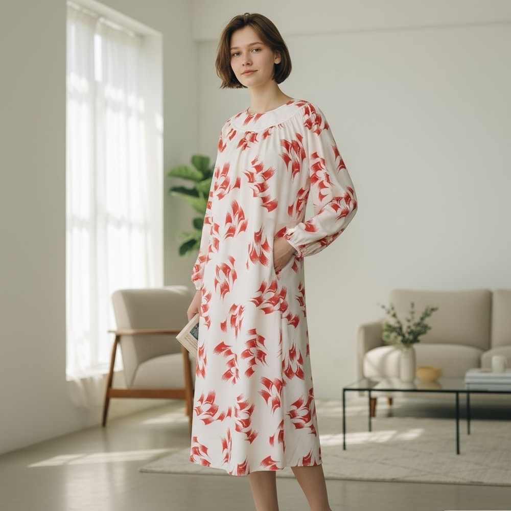 Vintage 1960s Edith Flagg MCM Atomic Print Midi Dress Size Med